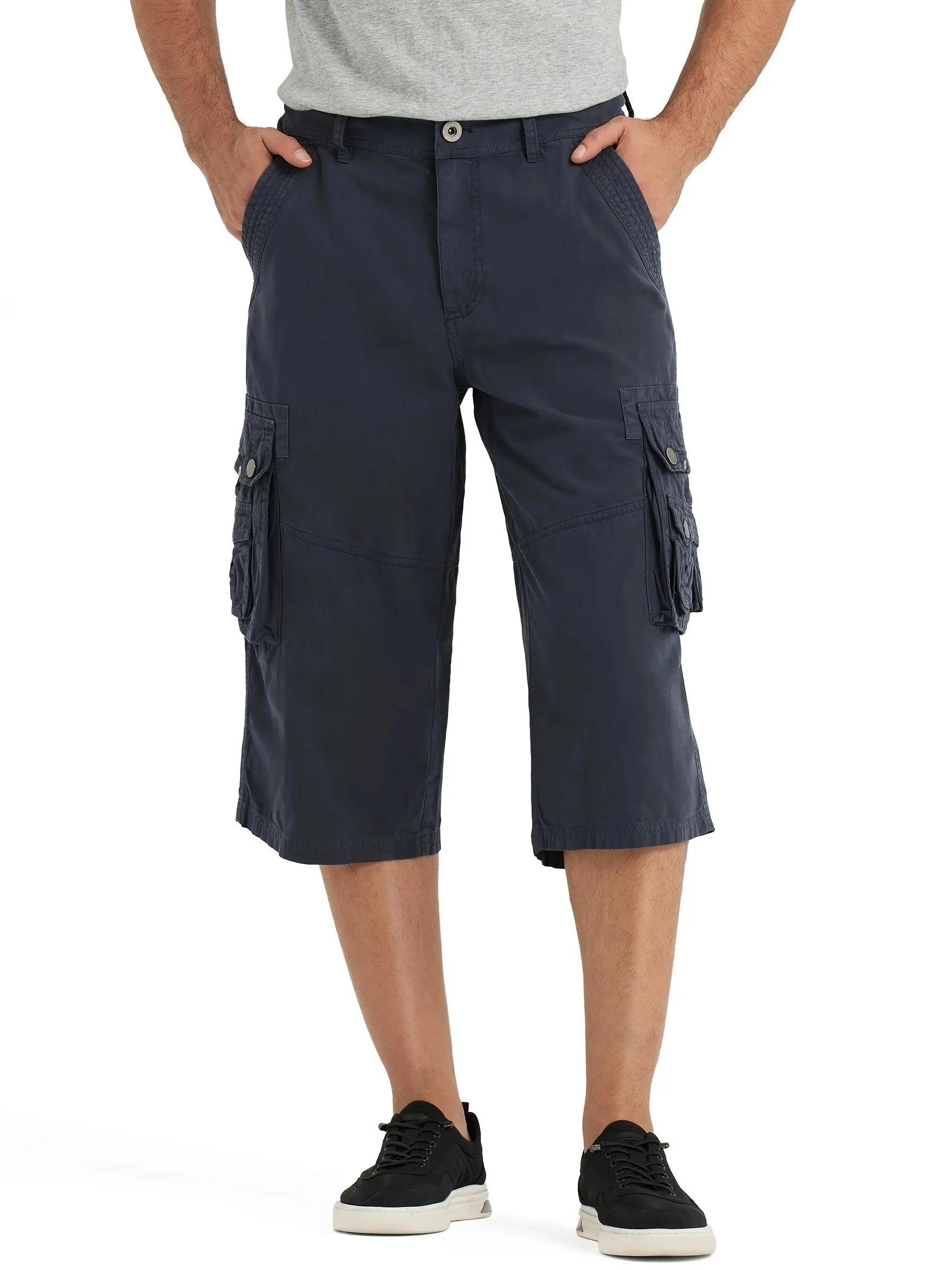 [18 Inches Cotton Capri Shorts] 3/4 Capri Long Cargo Shorts For Men Below Knee 18 Inches Pants Cotton