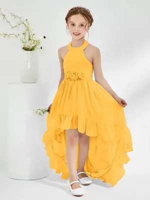 Asymmetrical A-line Junior Bridesmaid Dresses with Flower Tangerine