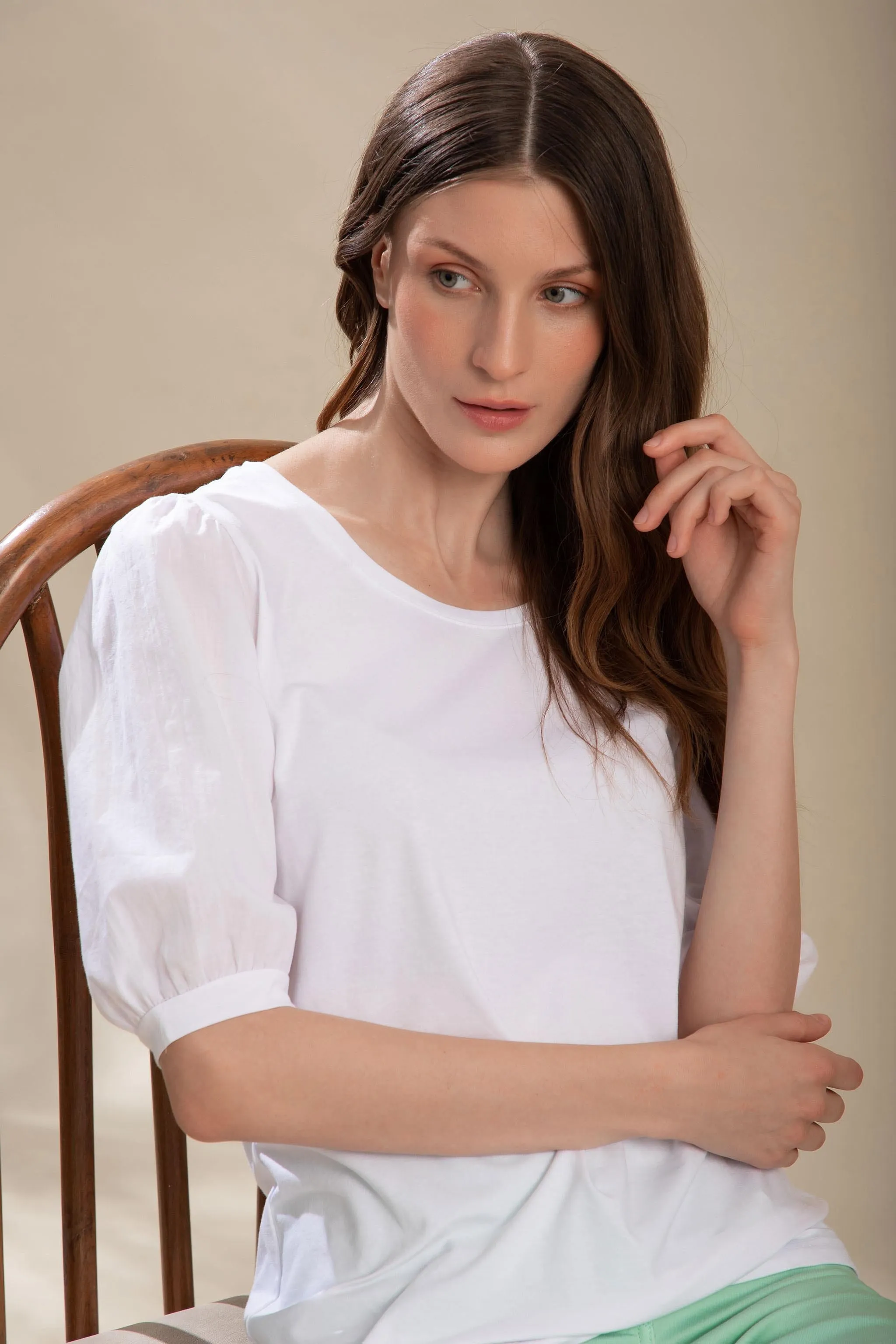 Balloon Sleeve Classic White T-Shirt