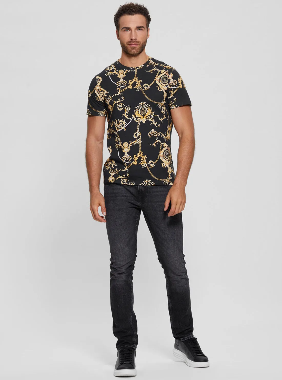 Black Gold Chain Print T-Shirt