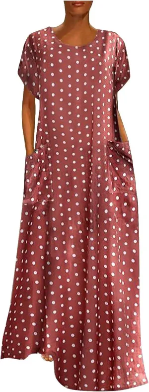 Casual Summer Dresses for Women 2025,Women's Beach Floral Printed Maxi Dress Flowy V Neck Loose Daily Vintage Dresses