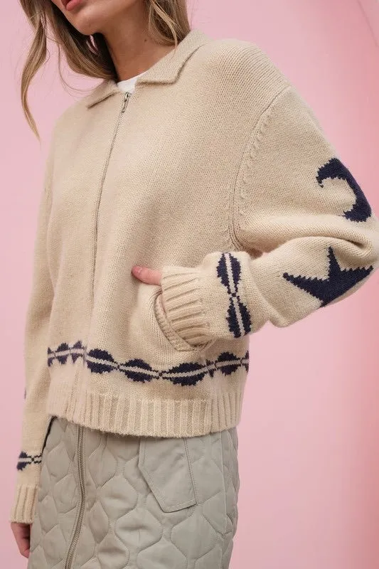 Cozy Pattern Zip Sweater Jacket