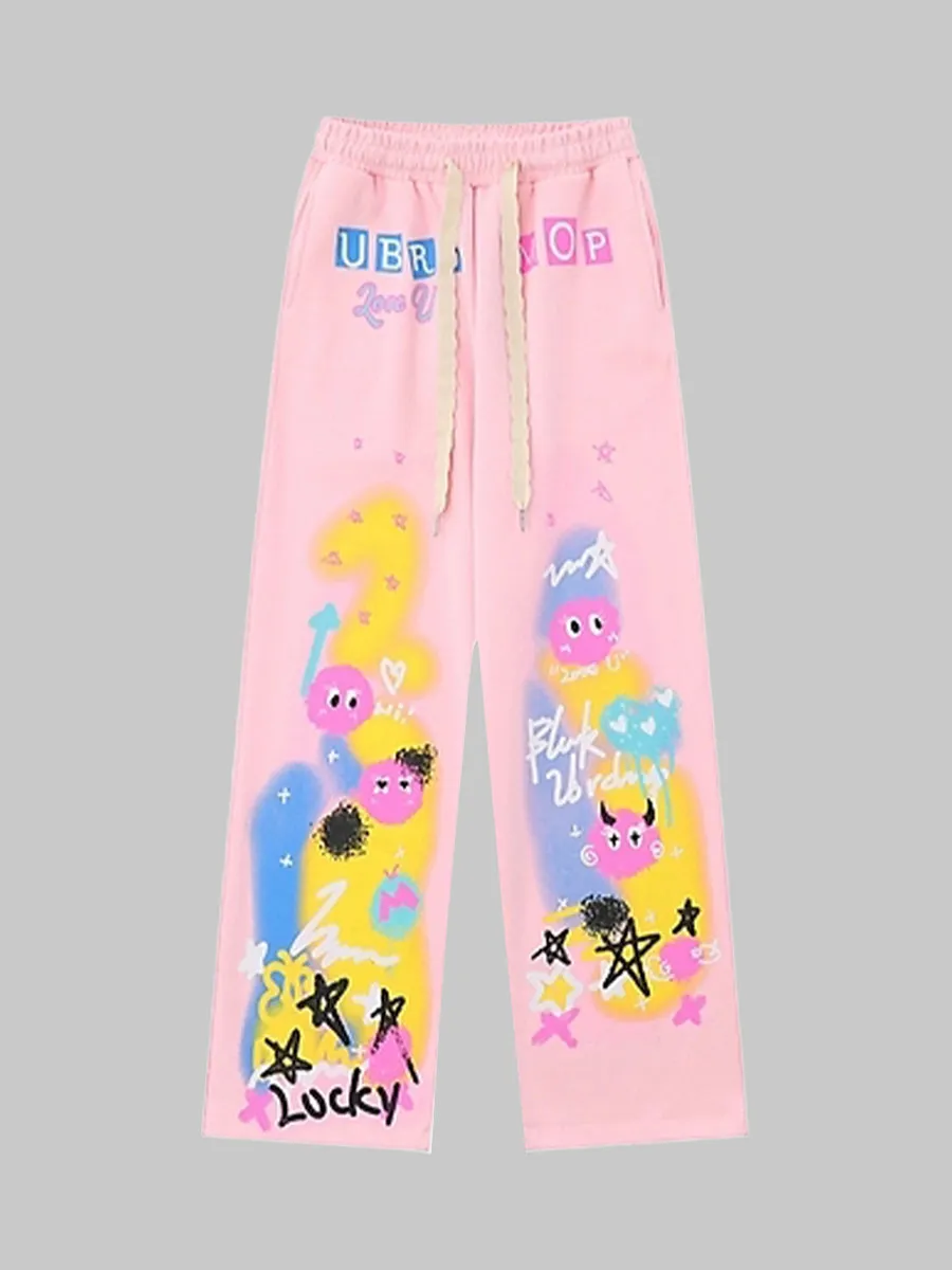 Cute Cartoon Loose Fit Cotton Jeans