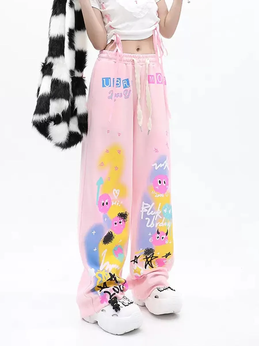 Cute Cartoon Loose Fit Cotton Jeans