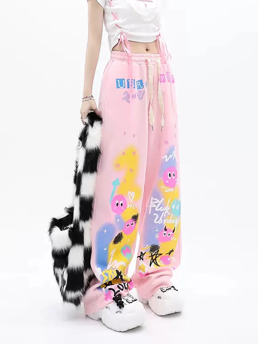 Cute Cartoon Loose Fit Cotton Jeans