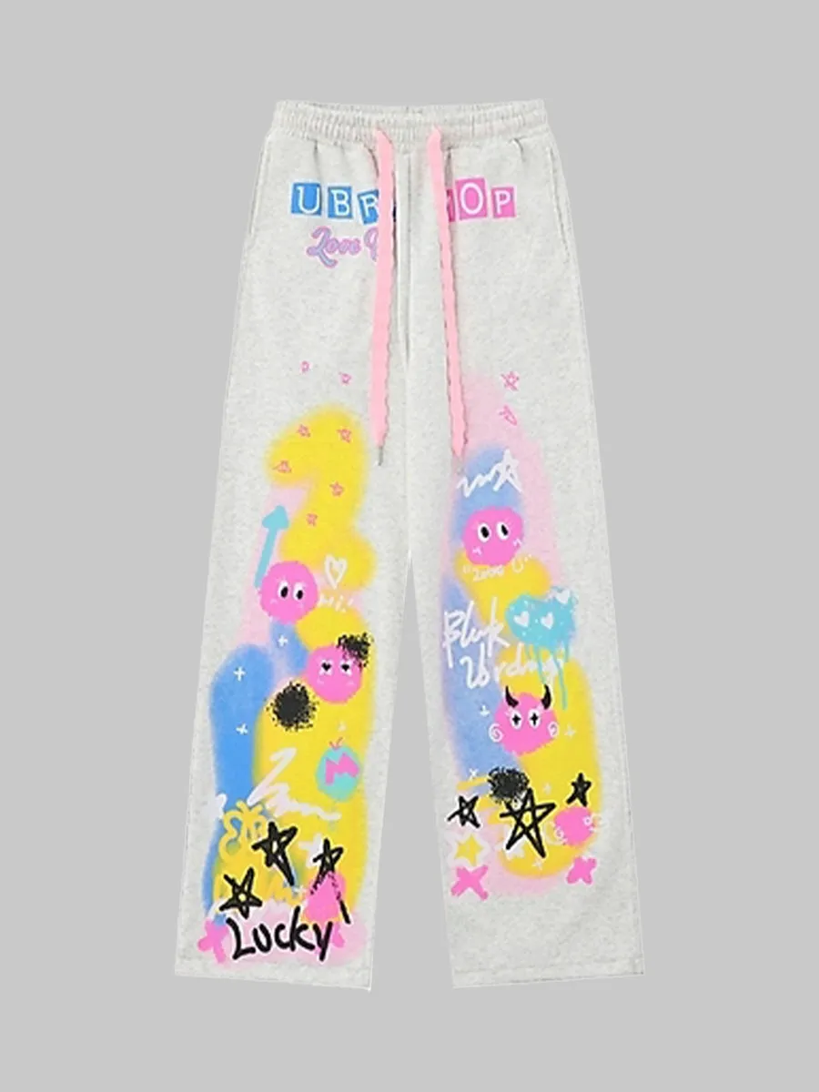 Cute Cartoon Loose Fit Cotton Jeans