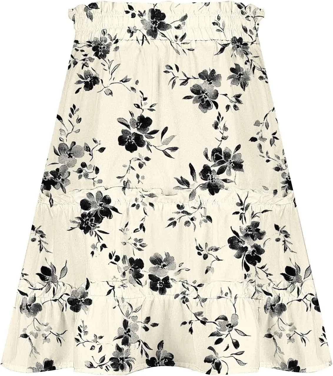 Flowy Skirts for Women Summer Beach Vacation Casual Boho Floral Print Ruffle Tiered Skorts High Waist Mini Skirts