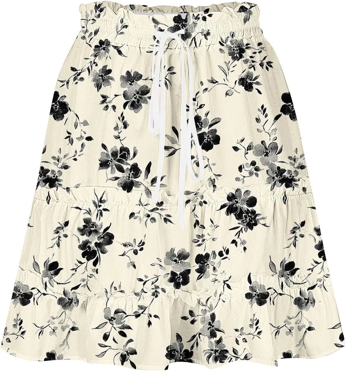 Flowy Skirts for Women Summer Beach Vacation Casual Boho Floral Print Ruffle Tiered Skorts High Waist Mini Skirts