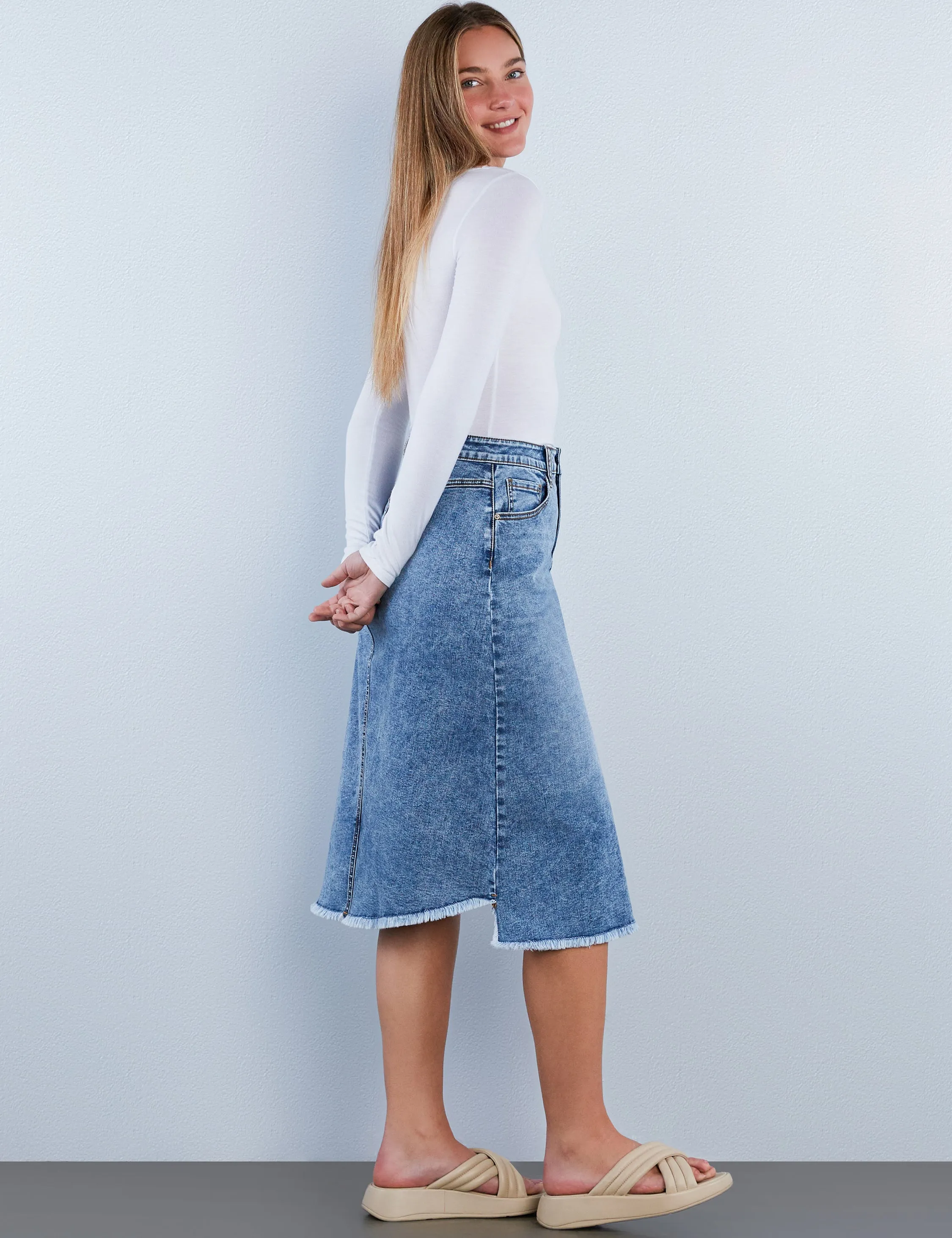 Fray Two Step Denim Skirt