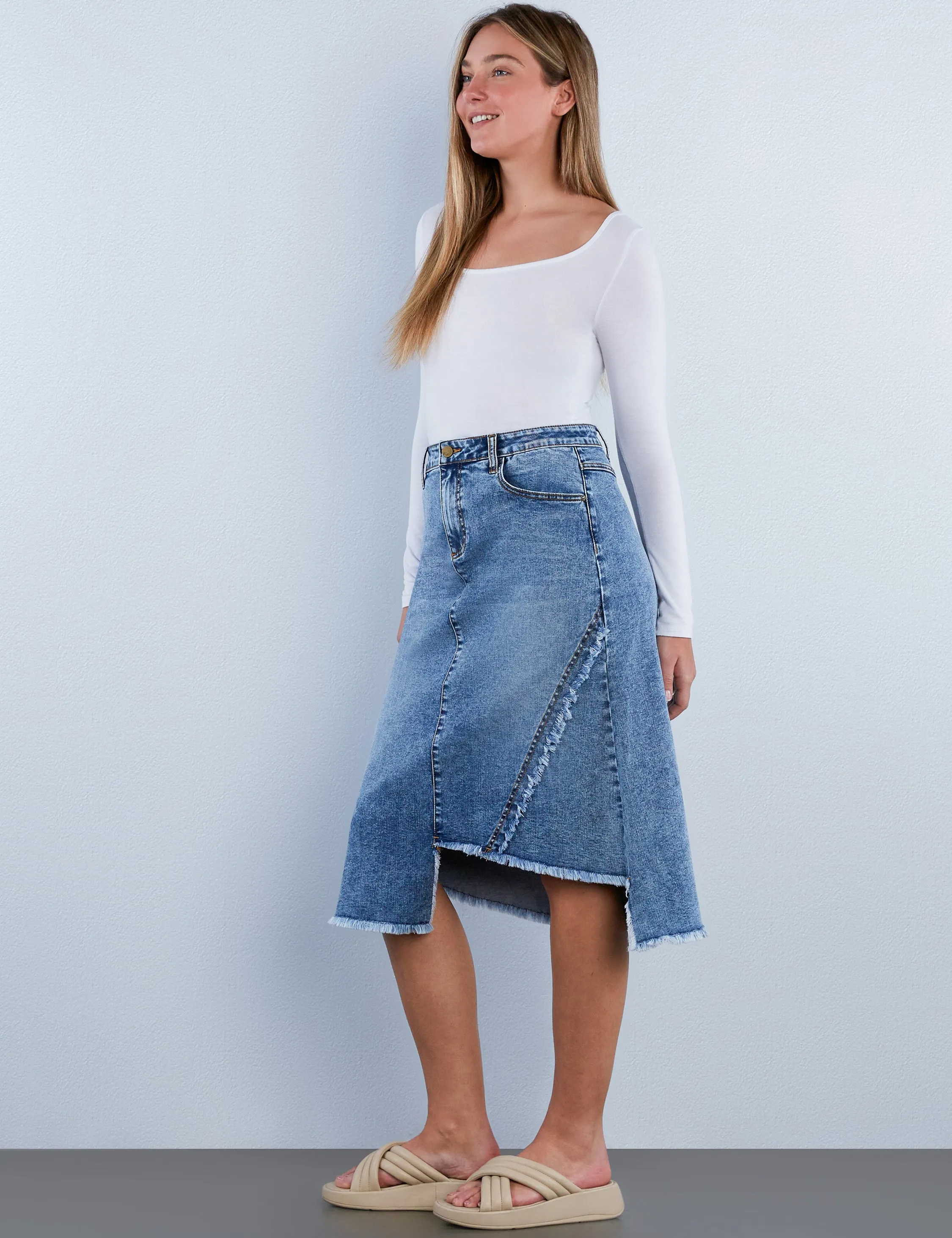 Fray Two Step Denim Skirt