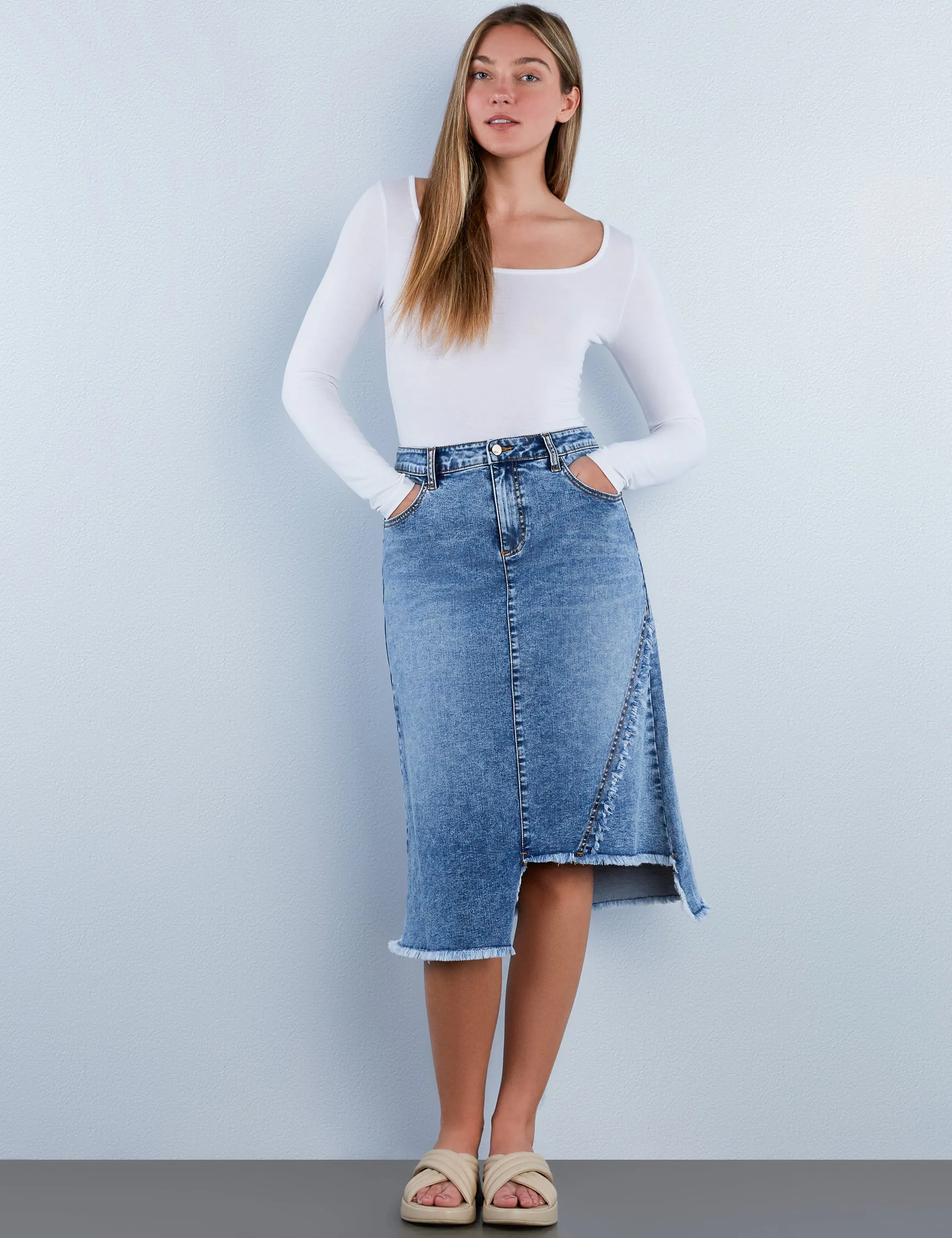 Fray Two Step Denim Skirt