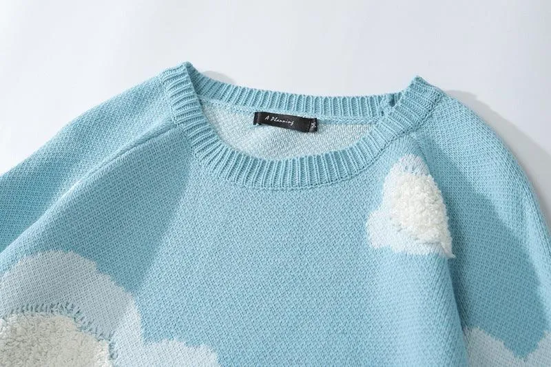 Hole Cloud Flocking Jacquard Sweater Couple Pullover