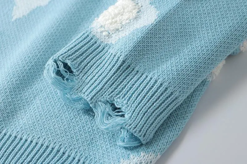 Hole Cloud Flocking Jacquard Sweater Couple Pullover