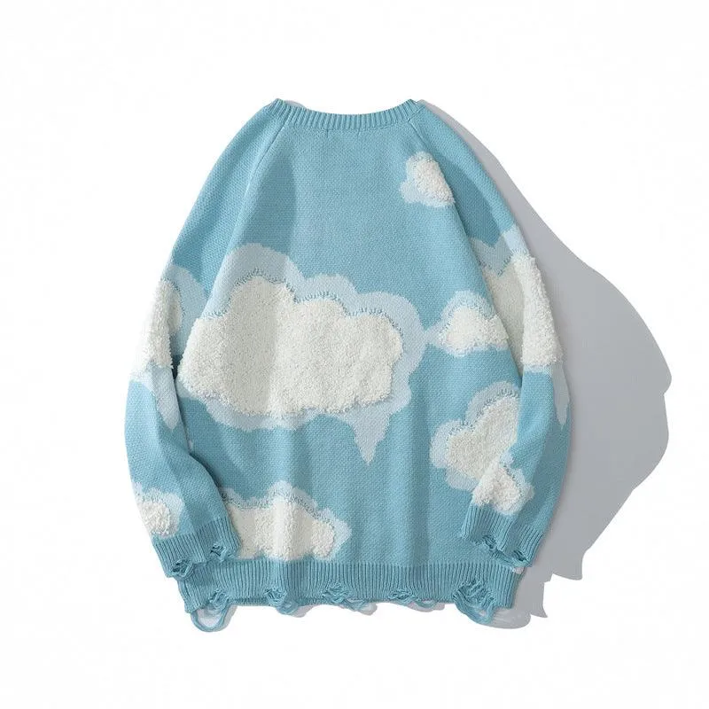 Hole Cloud Flocking Jacquard Sweater Couple Pullover
