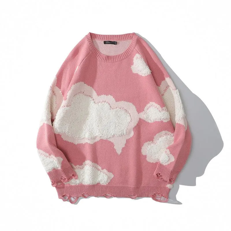 Hole Cloud Flocking Jacquard Sweater Couple Pullover
