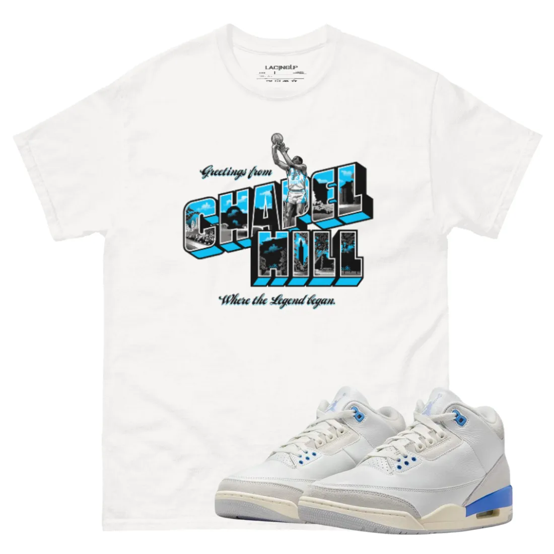 Jordan 3 Lucky shorts chapel hill white tee