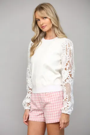 Lace Sleeve Crew Neck Sweater
