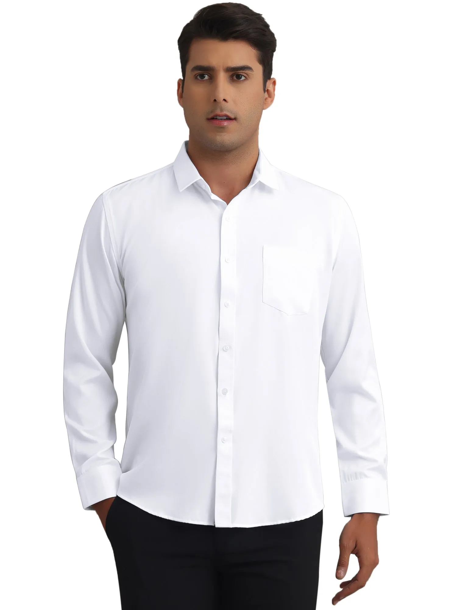 Men's Dress Shirt Solid Long Sleeve Regular Fit Business Button Down Formal Shirts