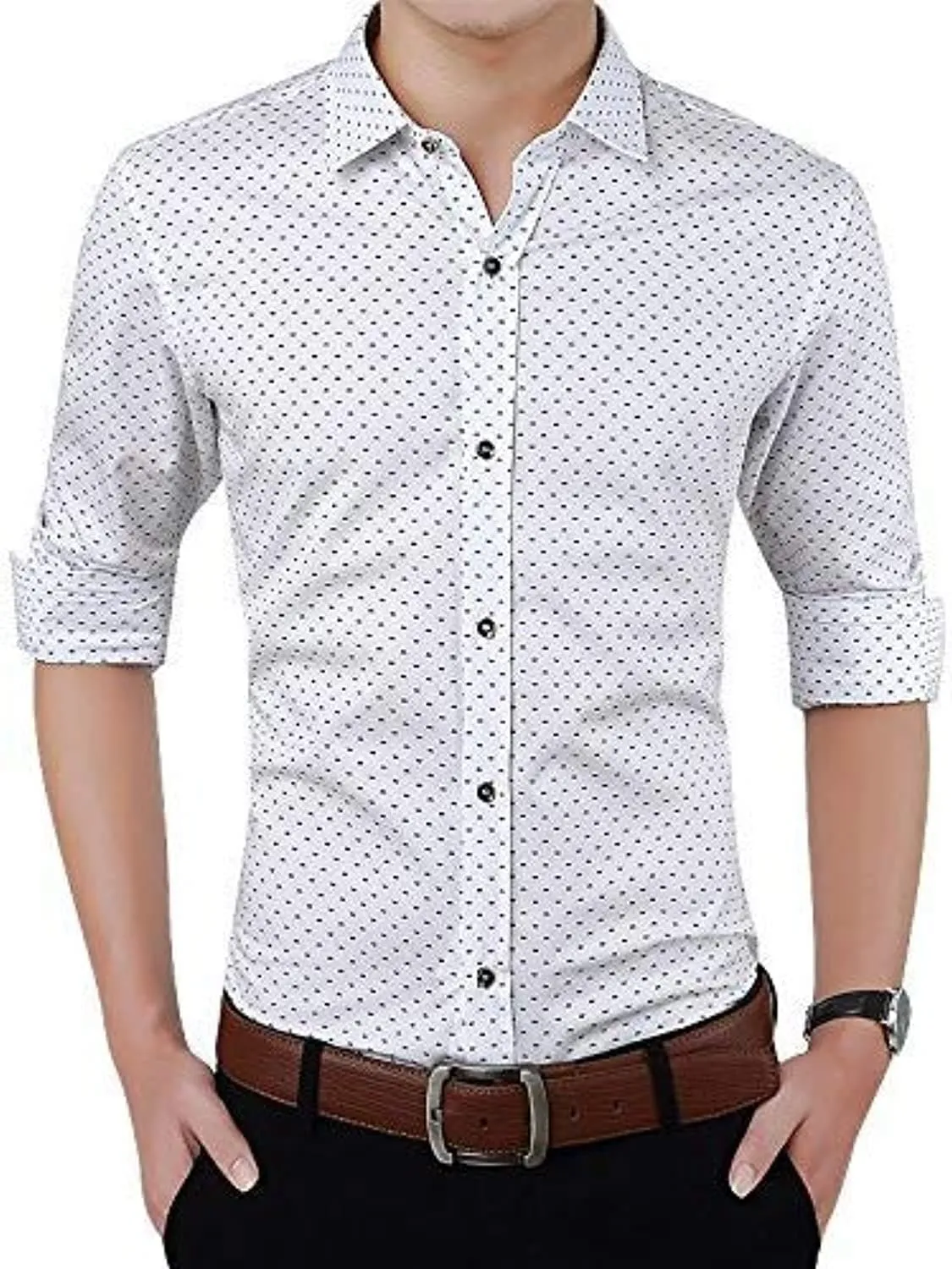 Print Dotted Cotton Shirts for Men Formal Wear